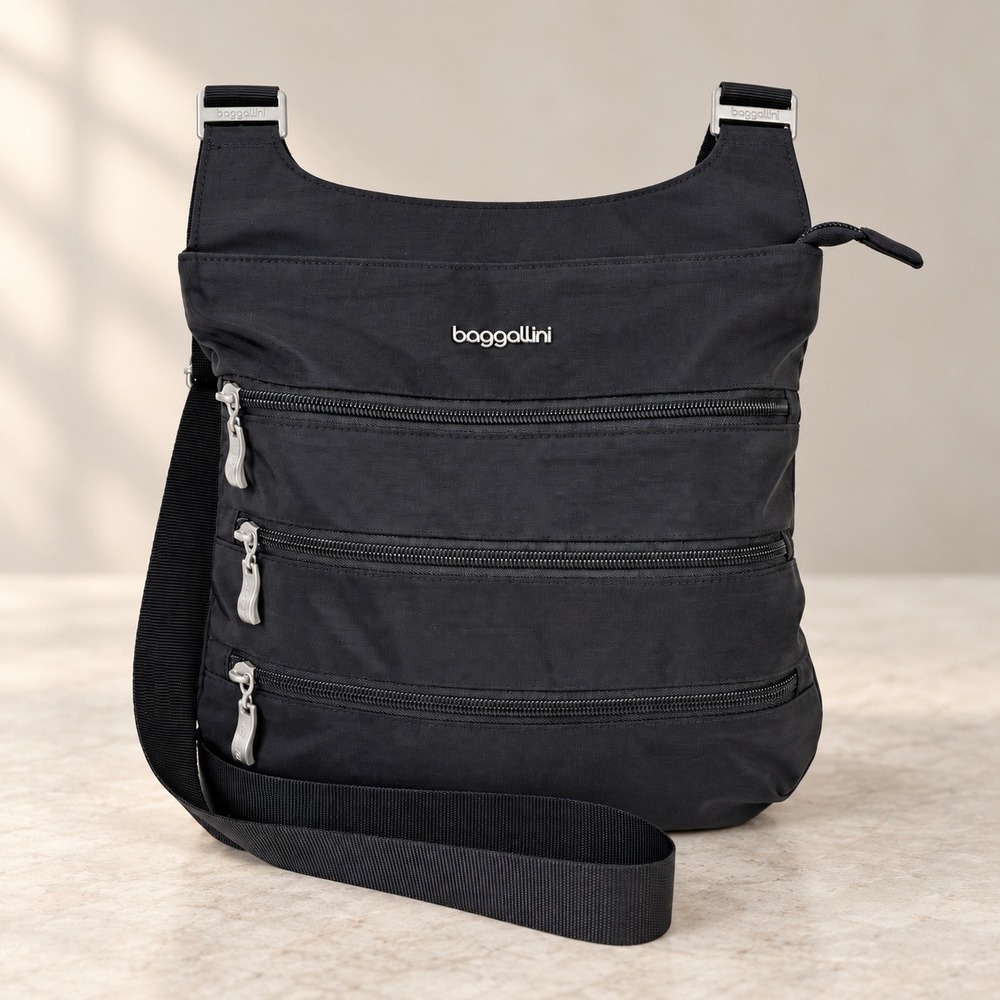 Baggallini Crossbody Bag Women Black Travel Multi-Pocket Purse Versatile